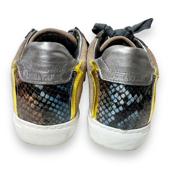 Zadig & Voltaire ZV1747 Bash Glitleo Leather Sneakers in Gris Glitter Women’s 36 - Picture 4 of 10